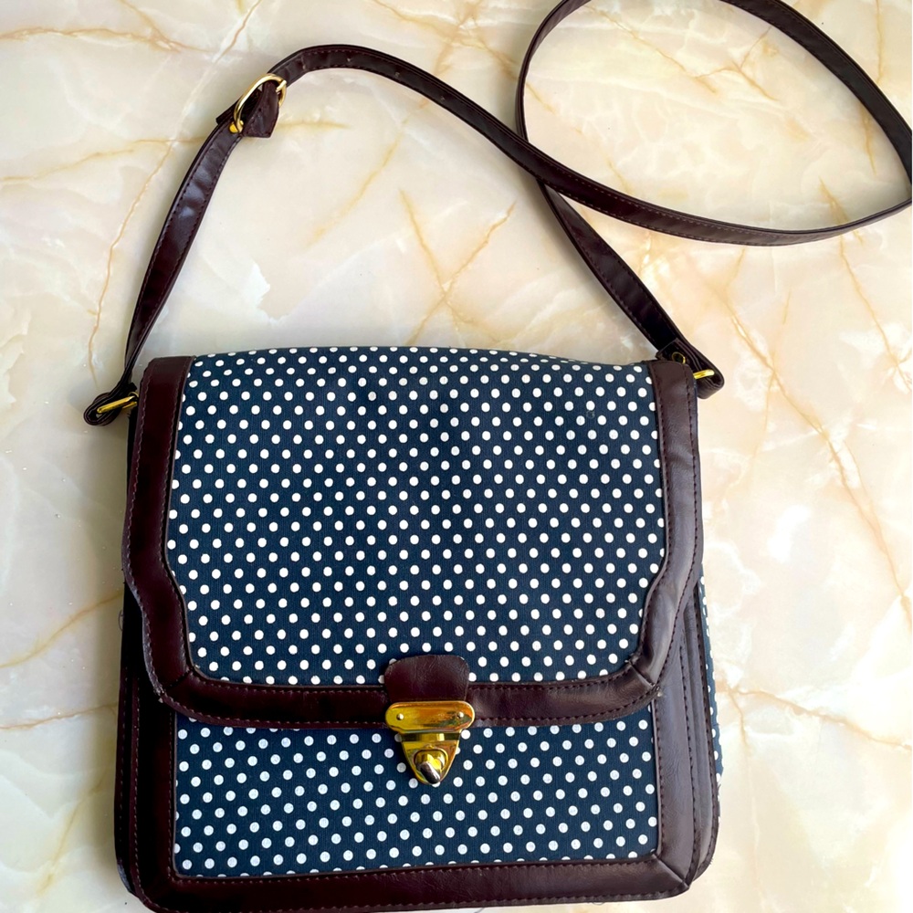Urban Outfitters Navy Polkadot Retro Purse